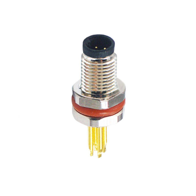 M5 4pins A code male straight rear panel mount connector,unshielded,solder,brass with nickel plated shell